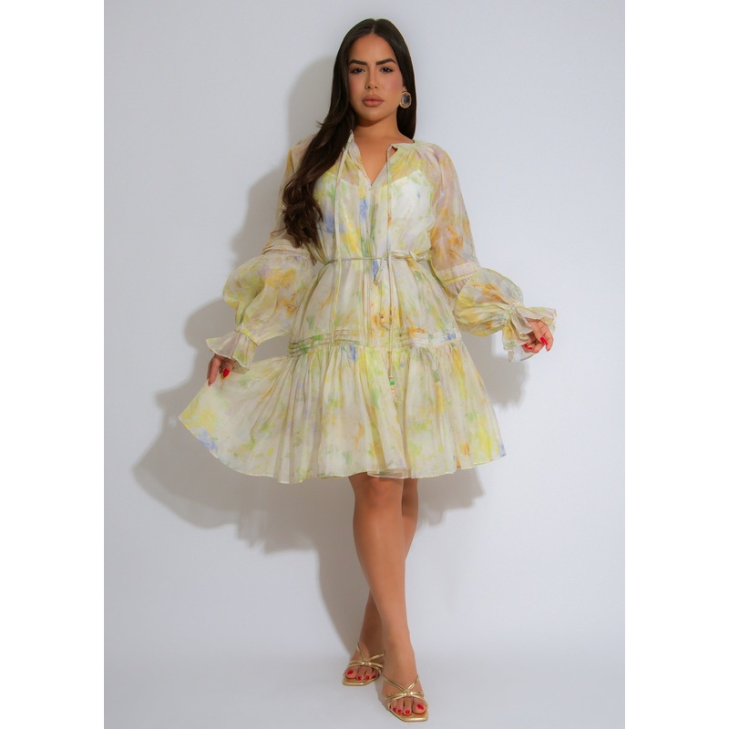 Ethereal Breeze Floral Mini Dress Green
