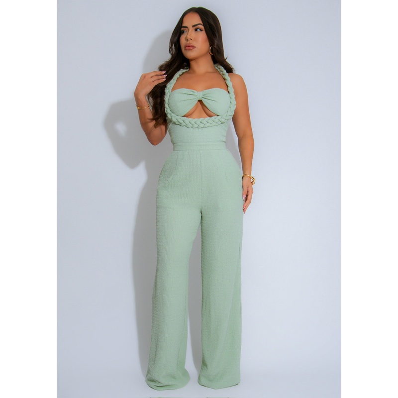 Luxe Braided Halter Jumpsuit Green