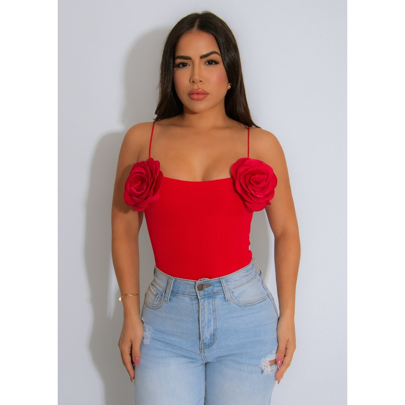 Petal Poise Floral Bodysuit Red
