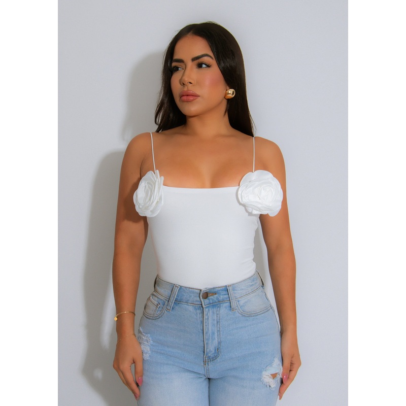 Petal Poise Floral Bodysuit White