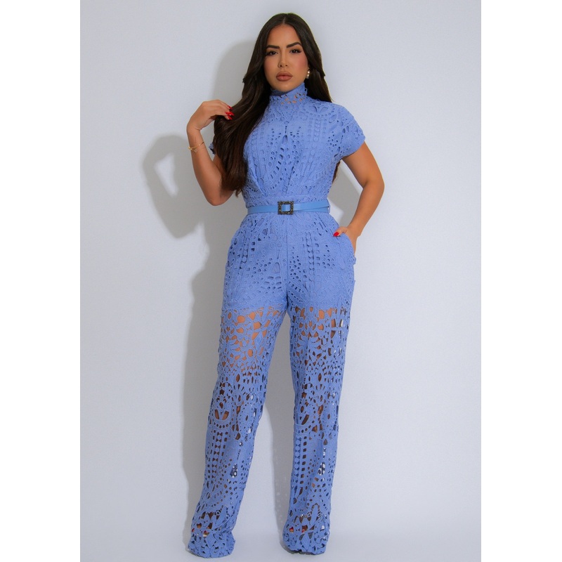 Regal Charm Lace Jumpsuit Blue