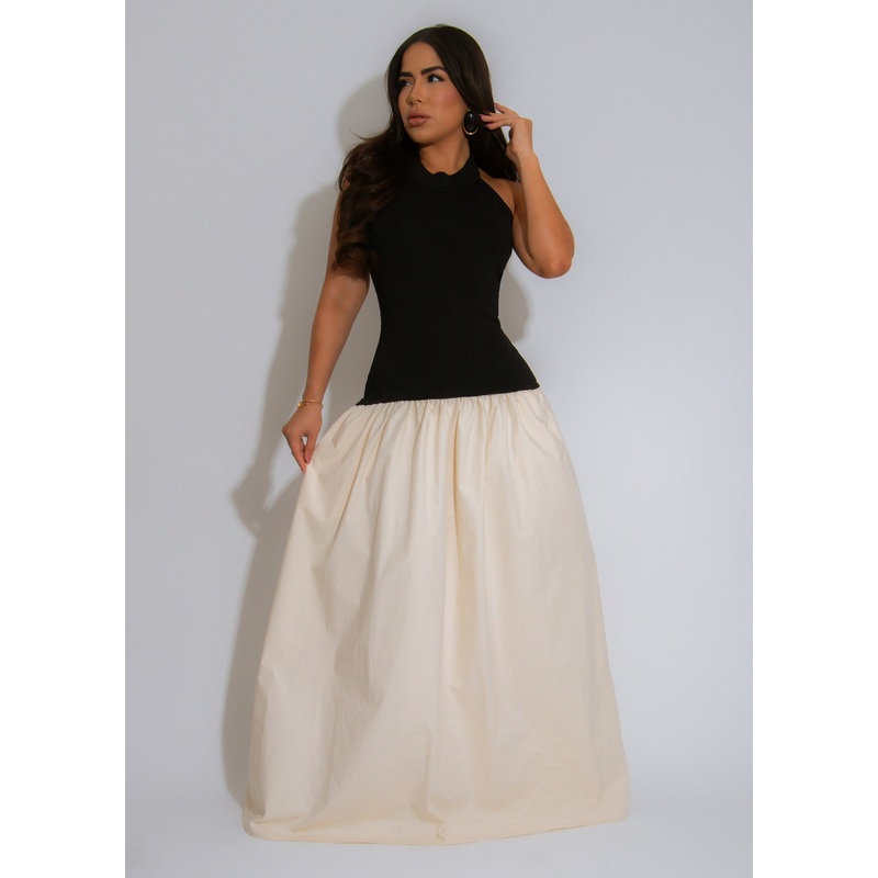 Regal Contrast Maxi Dress Black