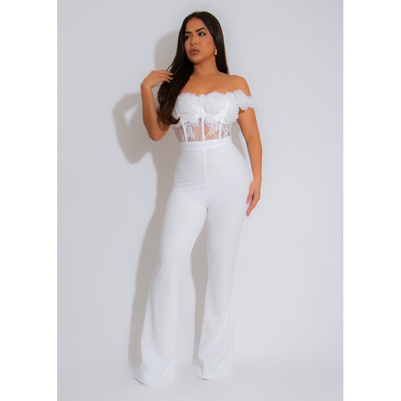 Rosette Lace Dream Floral Jumpsuit White