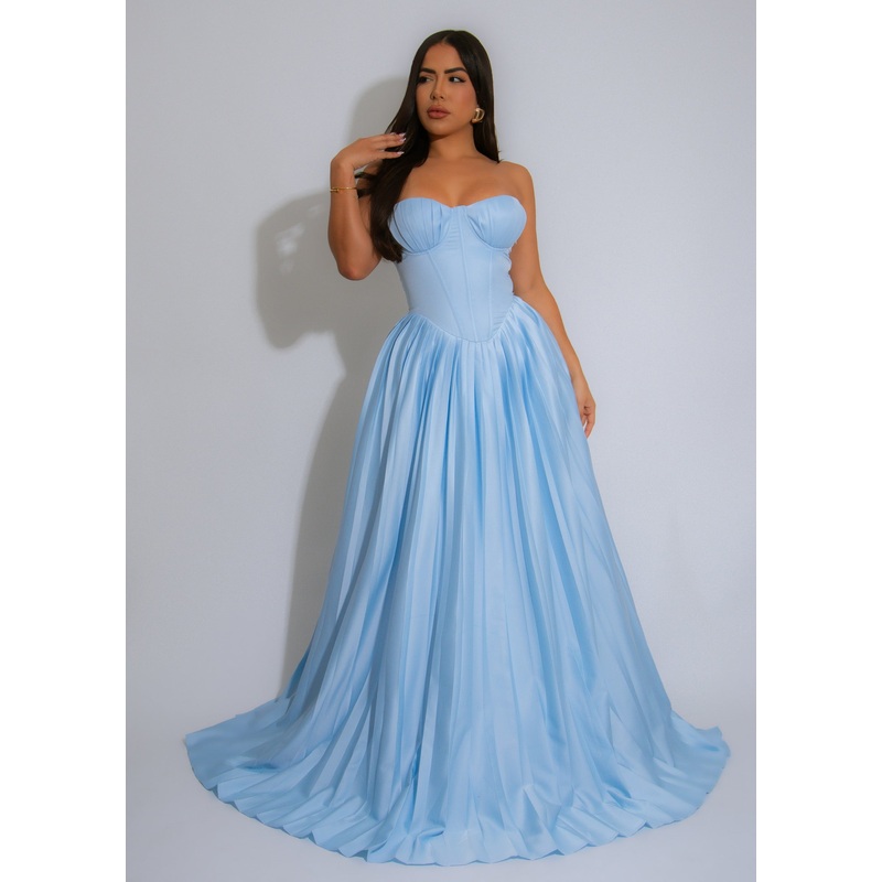 The Royale Elegance Satin Maxi Dress Blue