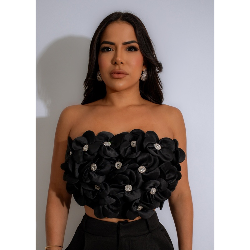 Urban Couture Rhinestones Crop Top Black