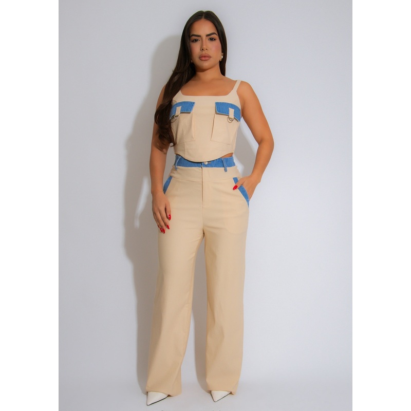 Utility Chic Cargo Pant Set Nude