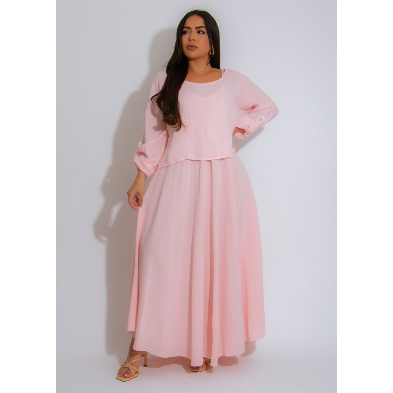 Breezy Aura Linen Maxi Dress Pink