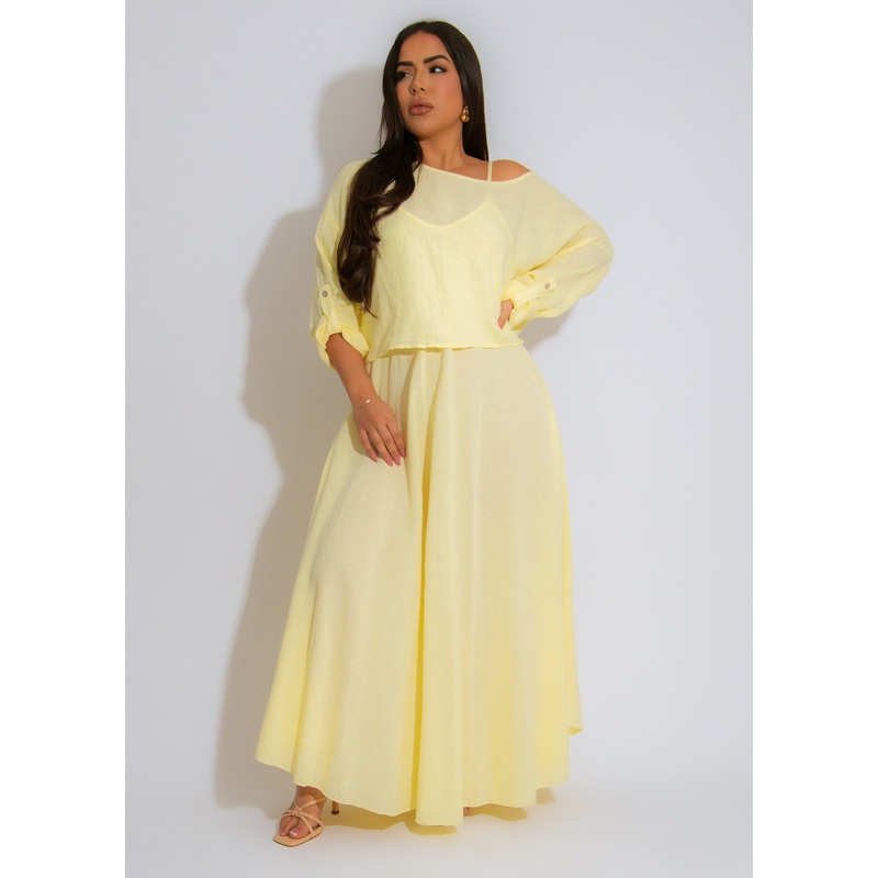 Breezy Aura Linen Maxi Dress Yellow