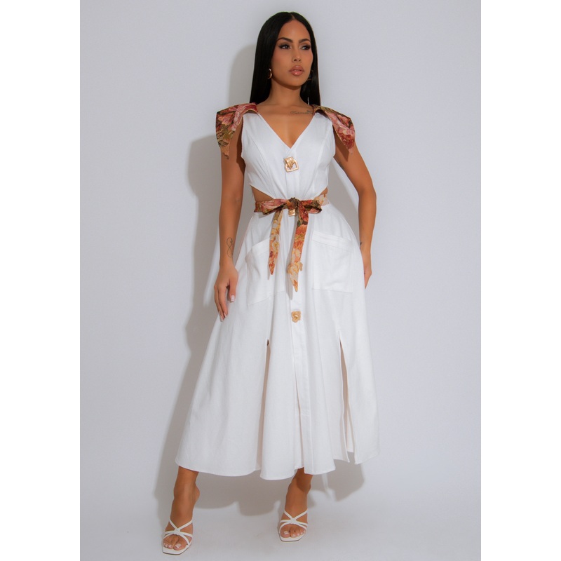 Garden Vanguard Floral Midi Dress White