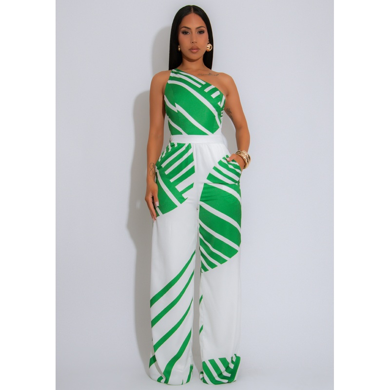 Island Rhythm Satin Jumpsuit Green