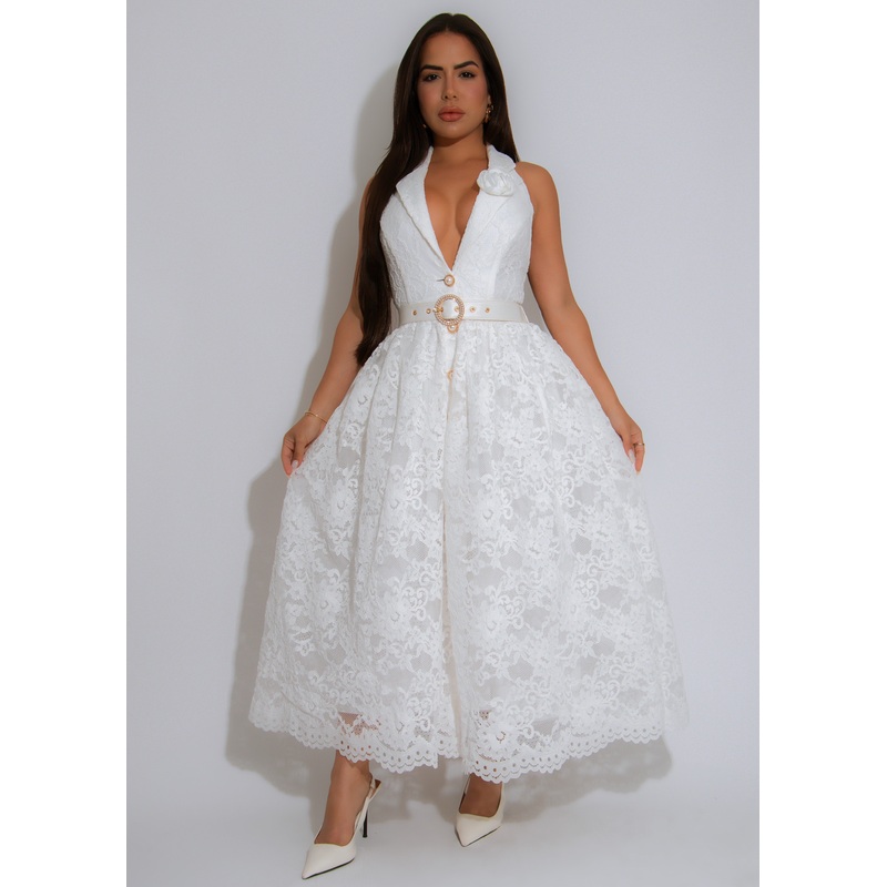 Luna Grace Lace Floral Maxi Dress White