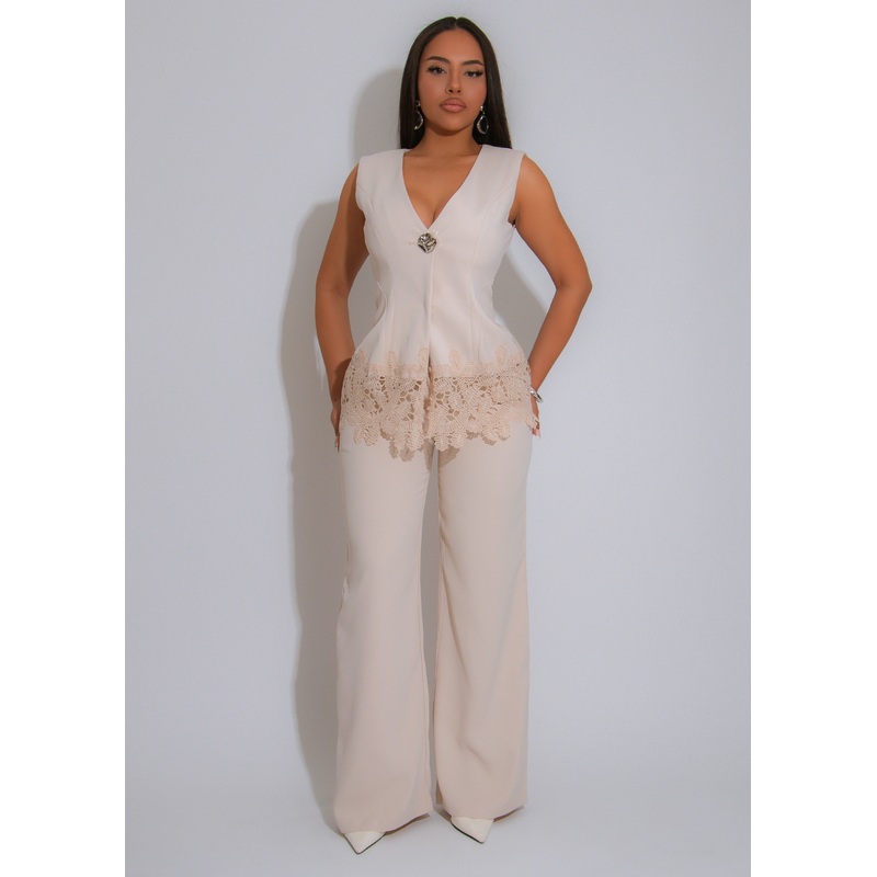 Luxe Lace Power Pant Set Nude