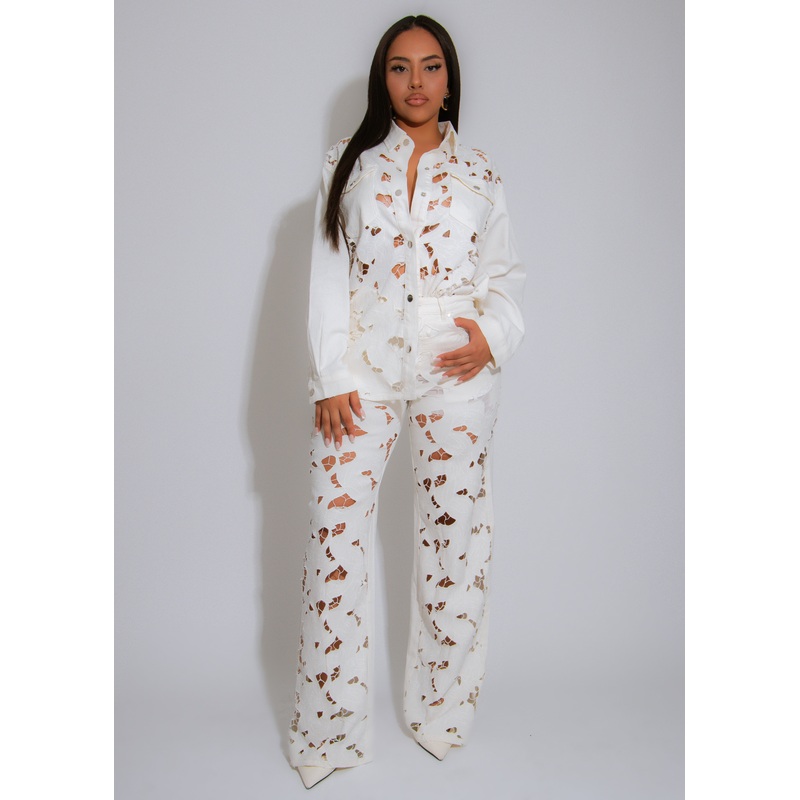 Nice Surprise Floral Lace Pant Set White