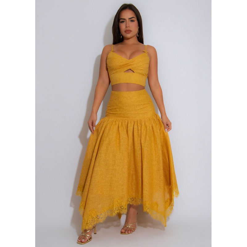 Sunset Sway Lace Skirt Set Yellow