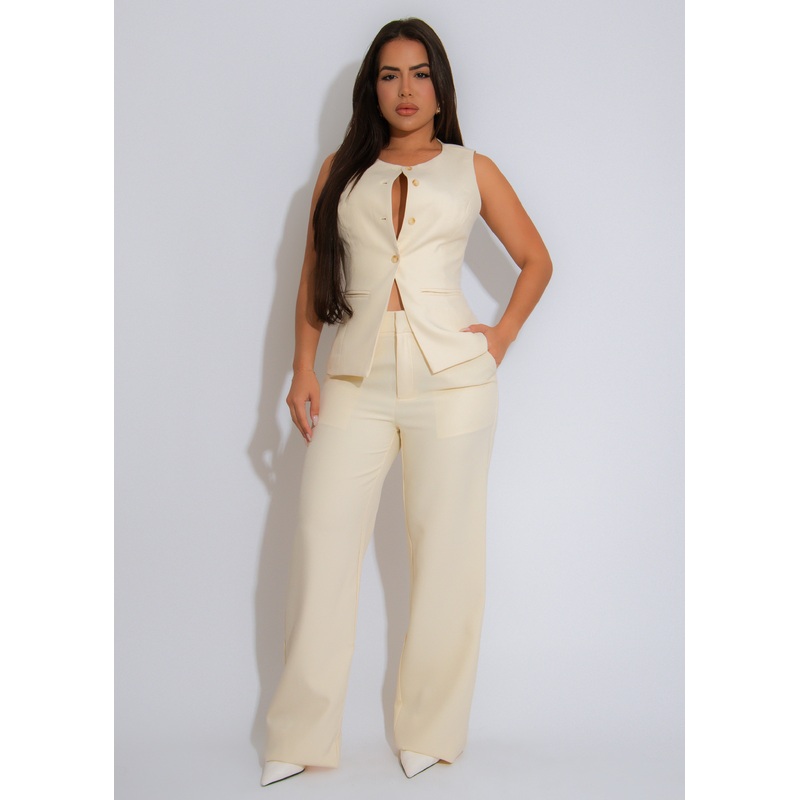 Tailored Elegance Pant Set Yellow
