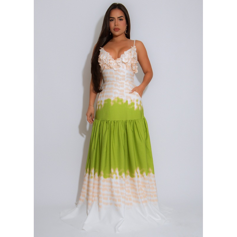 The Capri Blossom Maxi Dress Green
