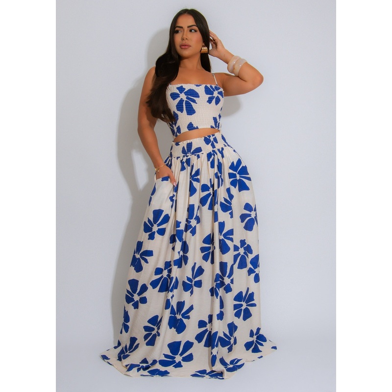 The Pacific Breeze Floral Skirt Set Blue