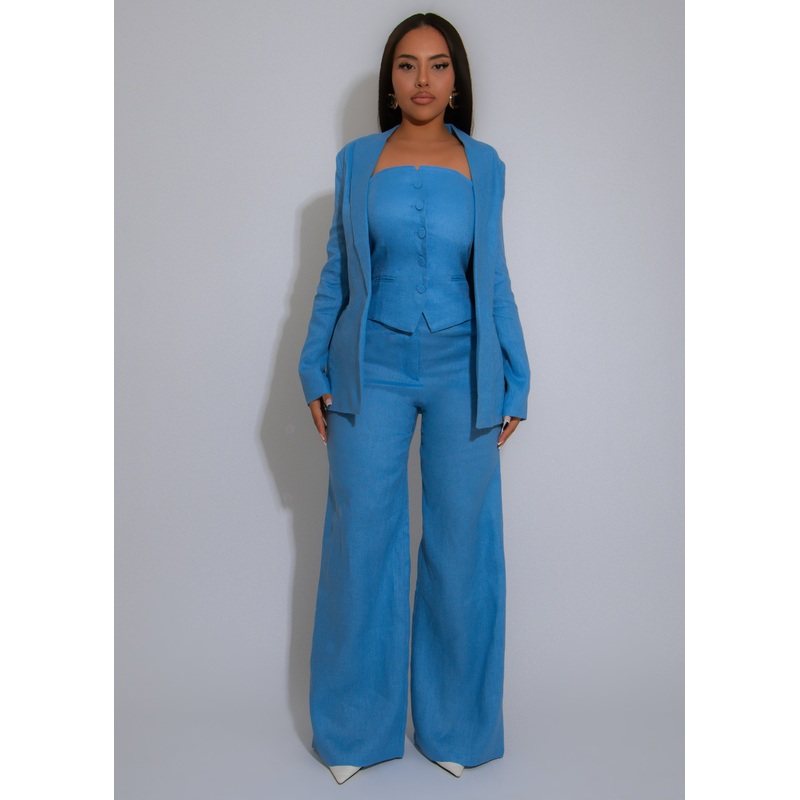 Timeless Linen Power Pant Set Blue
