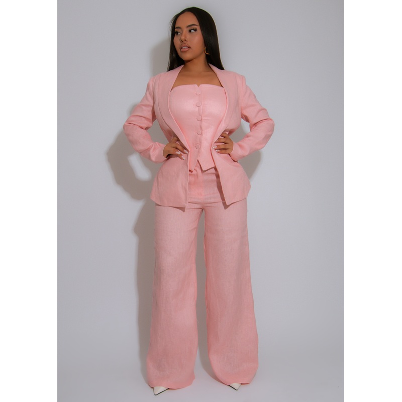 Timeless Linen Power Pant Set Pink