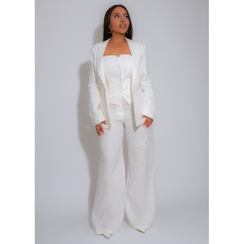 Timeless Linen Power Pant Set White