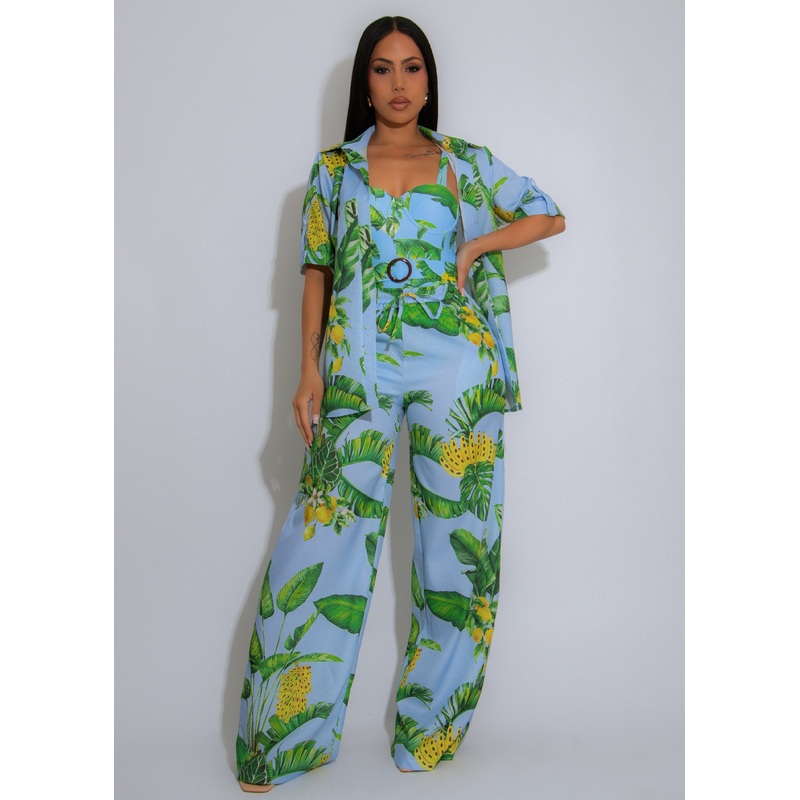 Tropicana Drift Floral Swimsuit Set Blue