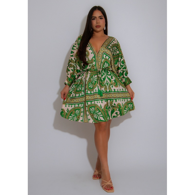 Zahara Escape Satin Mini Dress Green
