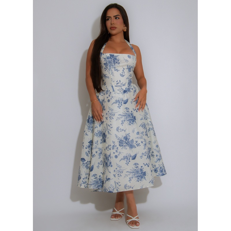 Barely There Floral Midi Dress Blue