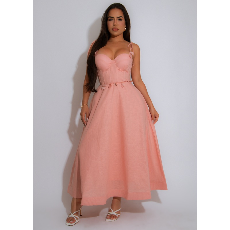Blush Breeze Linen Midi Dress Pink