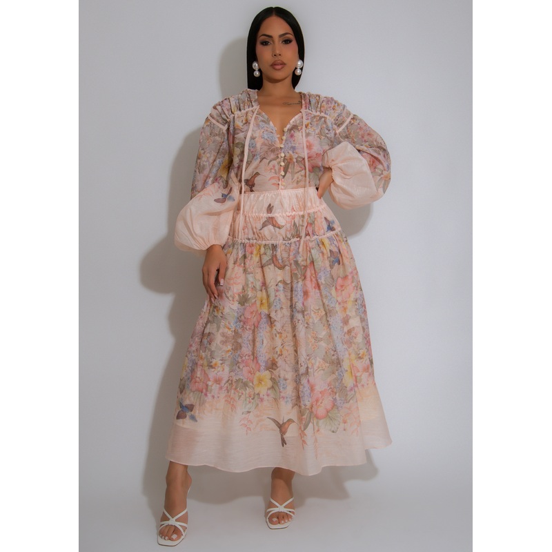 Chasing Daylight Floral Skirt Set Nude