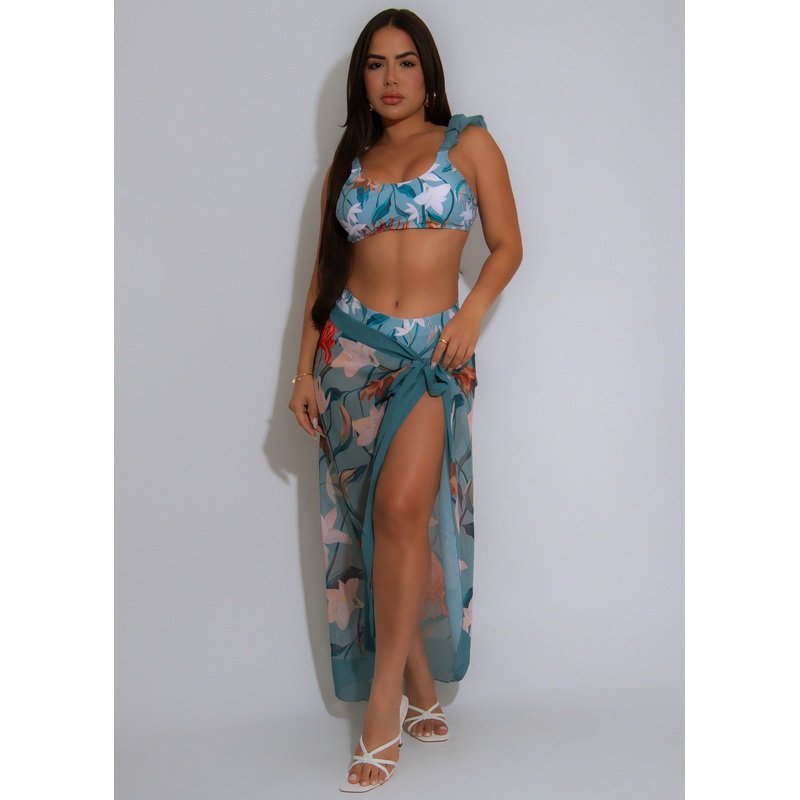 Island Bloom Floral Bikini Set Blue