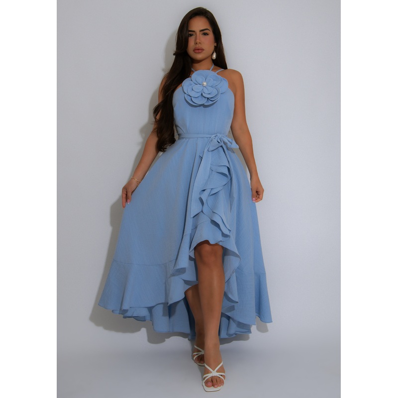 Learning Love Floral Pearl Midi Dress Blue