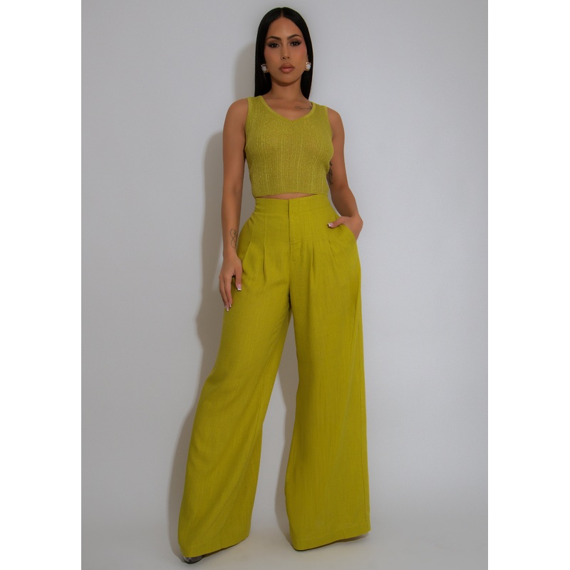 Make It Teamwork Glitter Pant Set Light Green
