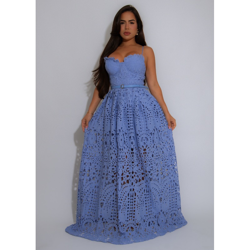 Mystic River Lace Maxi Dress Blue