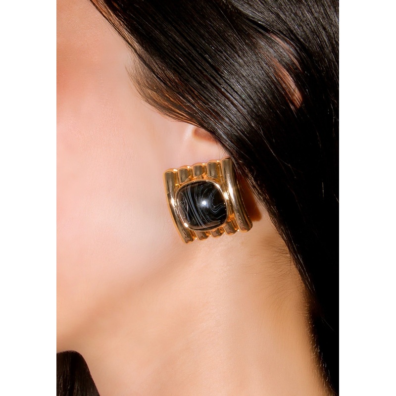 Retro Luxe Studs Earrings Black