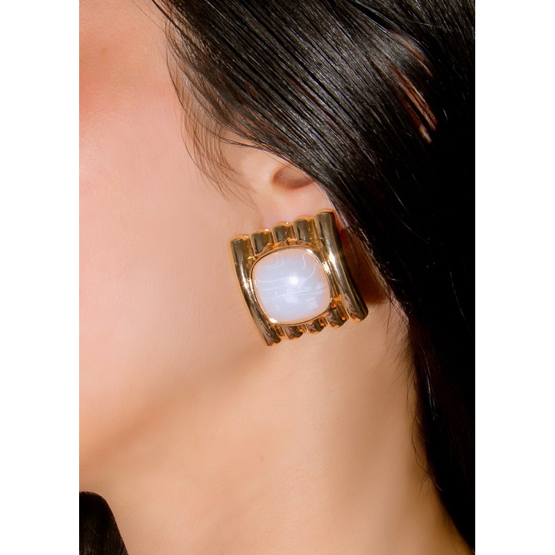 Retro Luxe Studs Earrings White