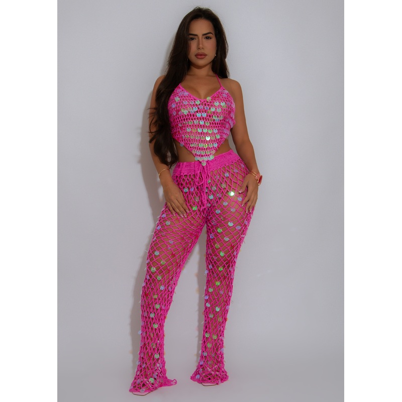 Siren Shimmer Crochet Sequin Cover-Up Pink