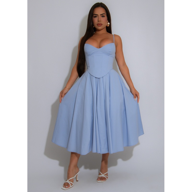 Whisper Skies Midi Dress Blue