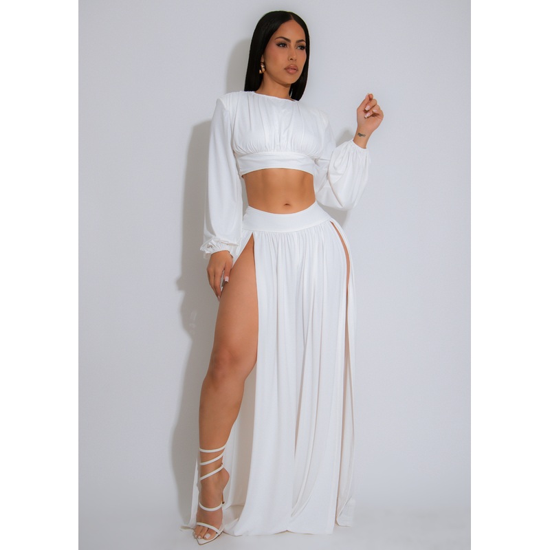 Celeste Calm Ruched Pant Set White
