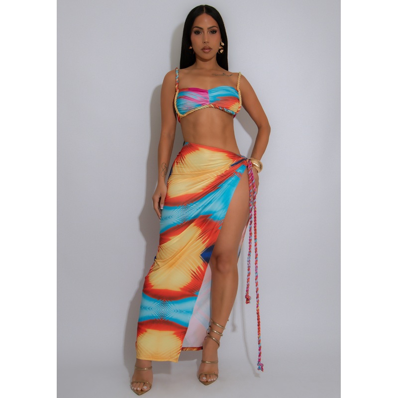 Electric Mirage Ruched Skirt Set Orange