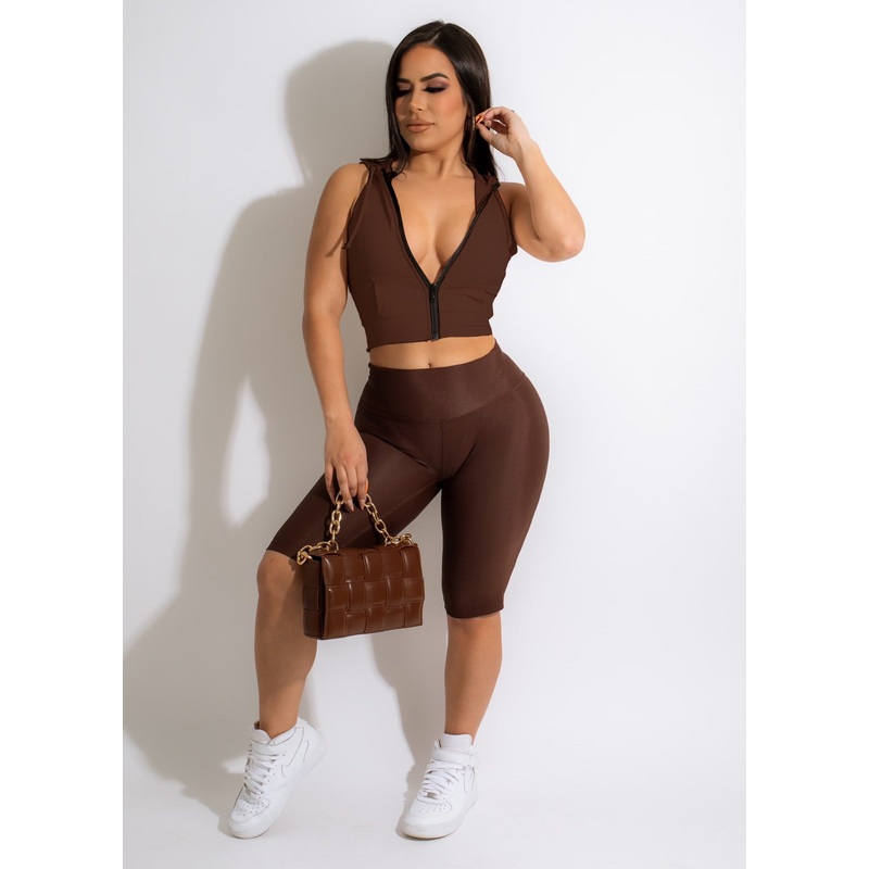 Fitness Diva Ribbed Biker Short Brown