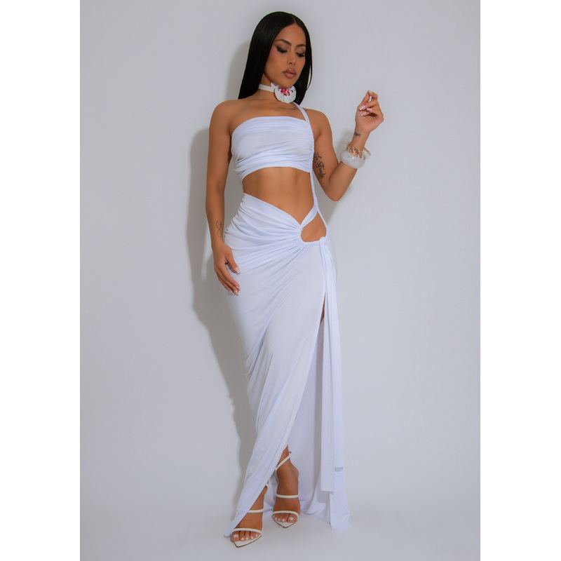 Prism Flow Ruched Maxi Dress White