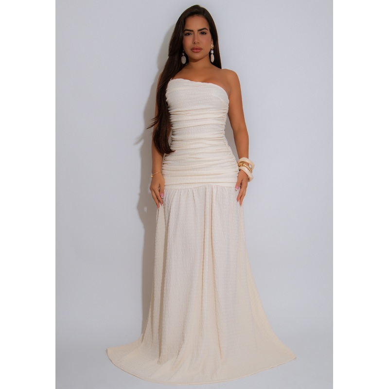 Sculpted Serenity Ruched Maxi Dress Nude