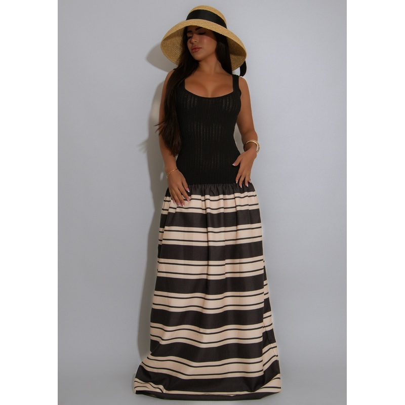 Sunset Strokes Stripes Maxi Dress Black