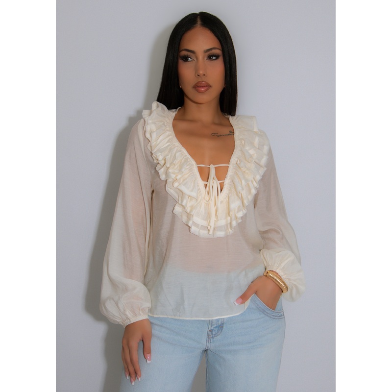 The Amlie Ruffle Long Top White