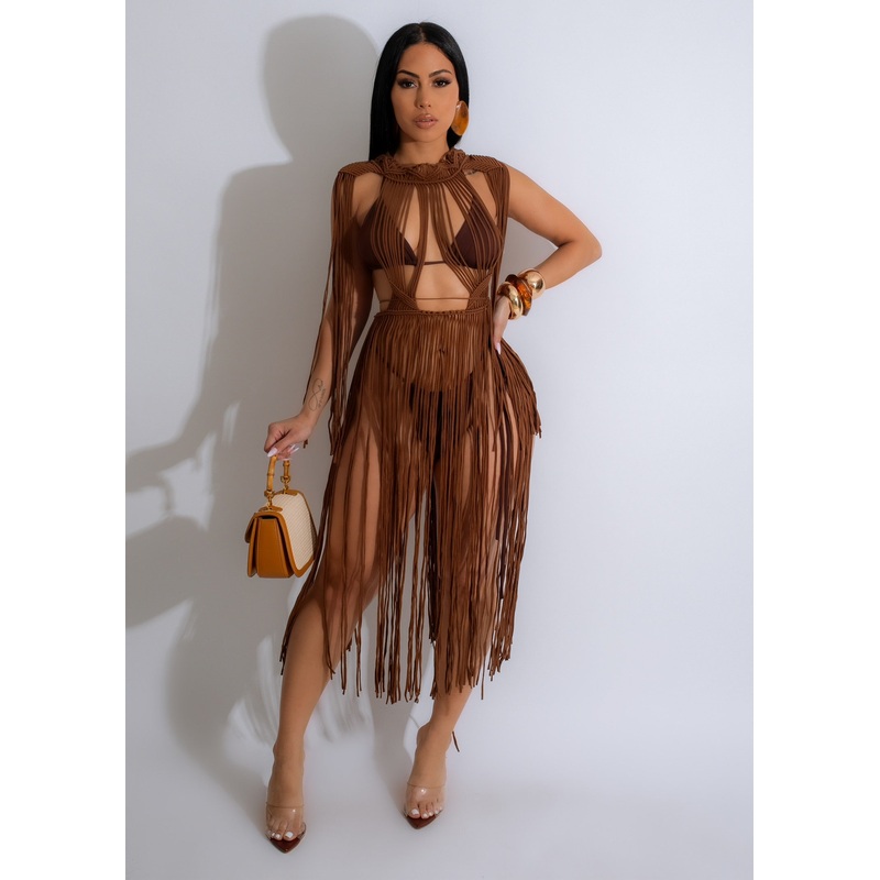 Vibes Crochet Cover Up Brown