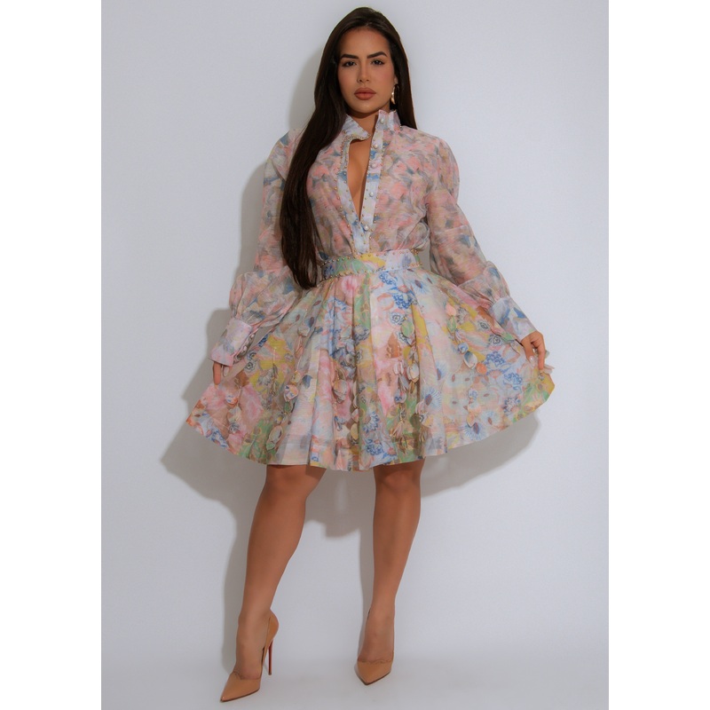 Bloomlight Floral Skirt Set Pink