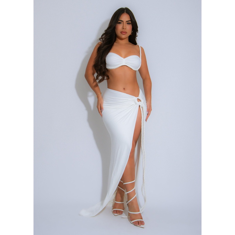 Coastal Allure Ruched Skirt Set White