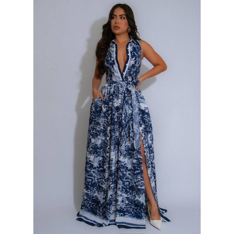 Coastal Tide Maxi Dress Blue