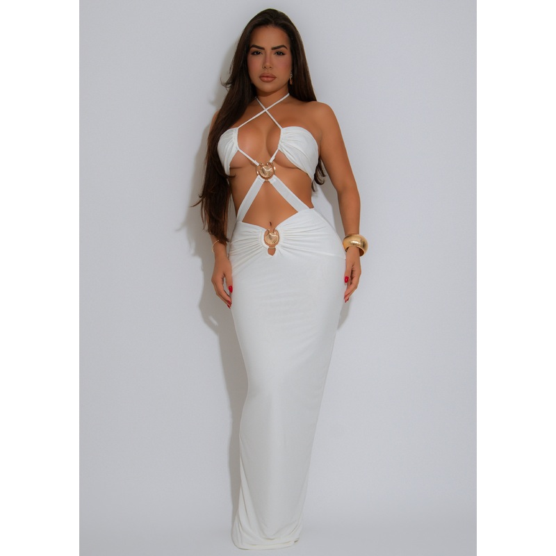 Dear Darling Ruched Maxi Dress White