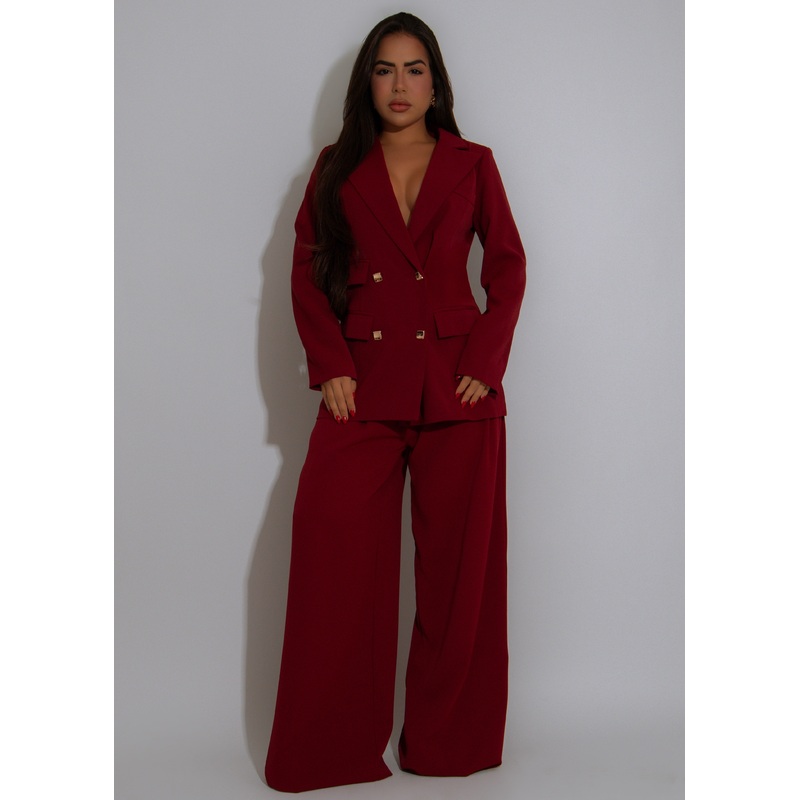 Executive Drama Pant Set Red